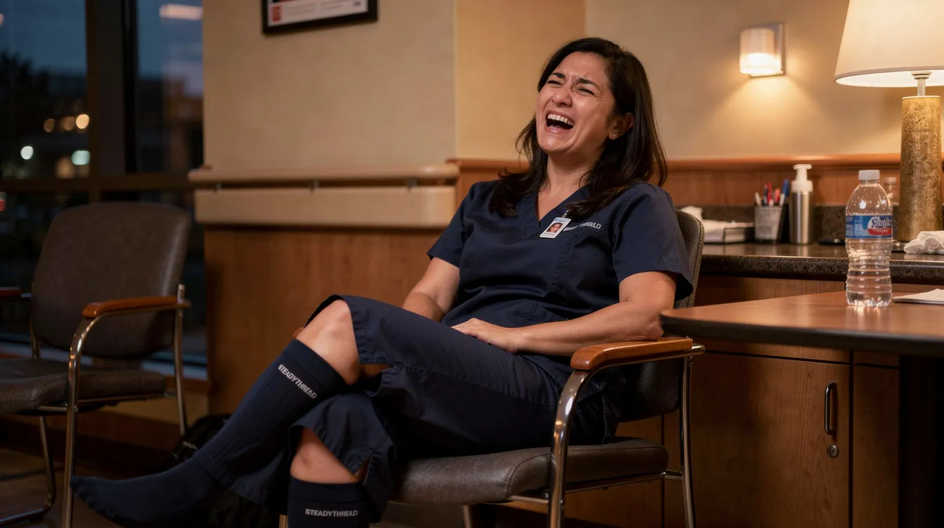 Nurse wearing Shift-Saver socks after a long shift